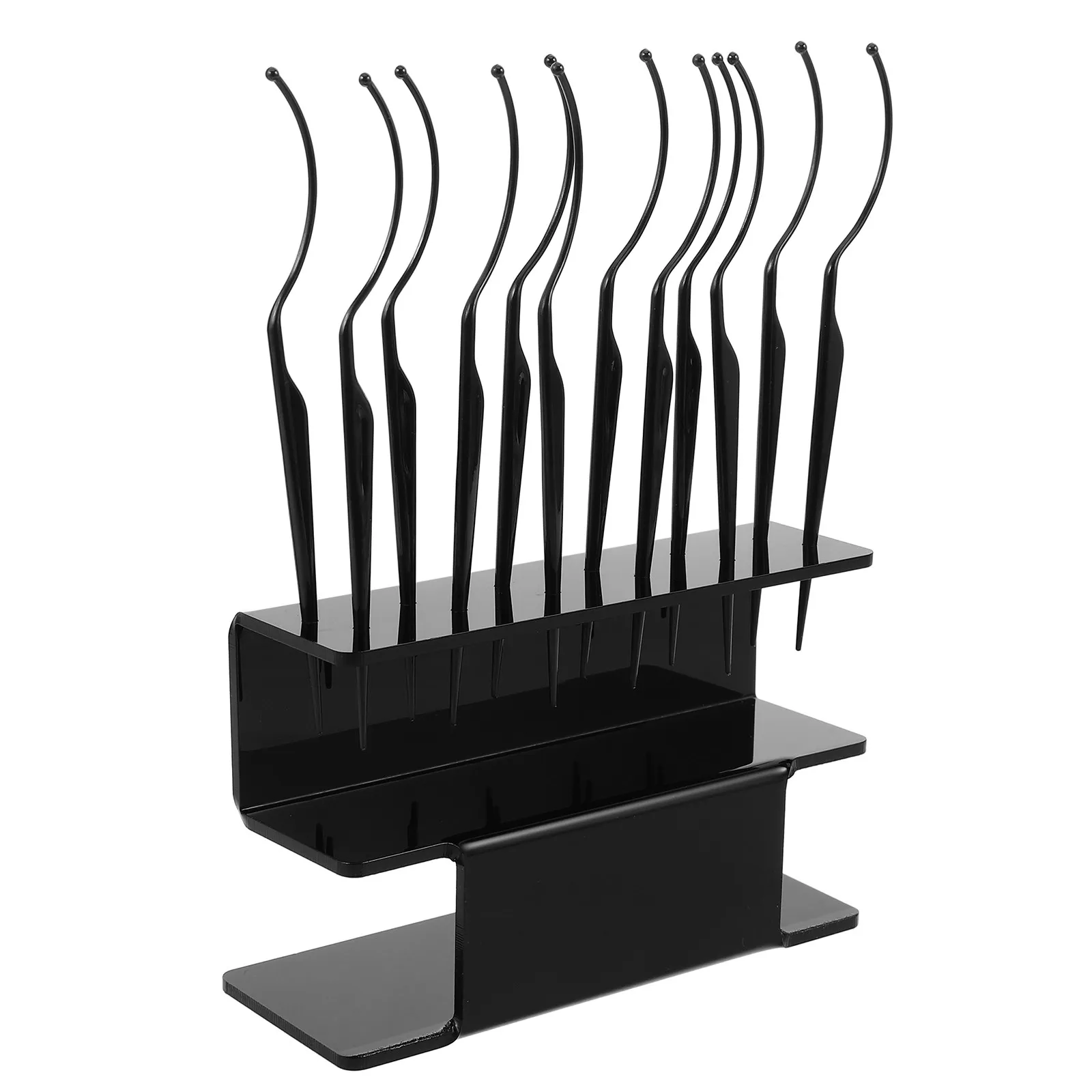 1Set Black False Eyelash Display Stand Lash Extension Holder with 12 Curved Sticks for Salon Makeup Desk Eyelash Storage