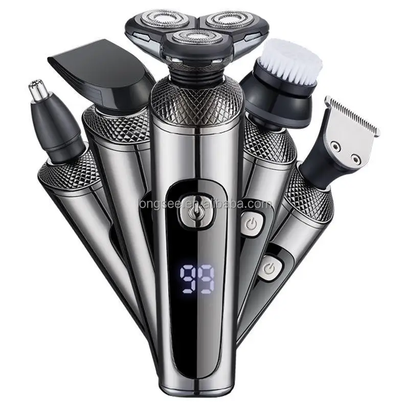 

2026 New Model5 in 1 Hot Selling Beard Grooming Kit Waterproof Rotary Beard Nose Hair Trimmer Electric Shaver for Men