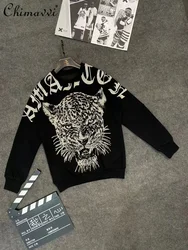 Autumn Winter Hot Diamond Tiger Head Thickened Sweatshirt Fashion Long Sleeve Handsome Loose Men's Large Size Printed Hoodies