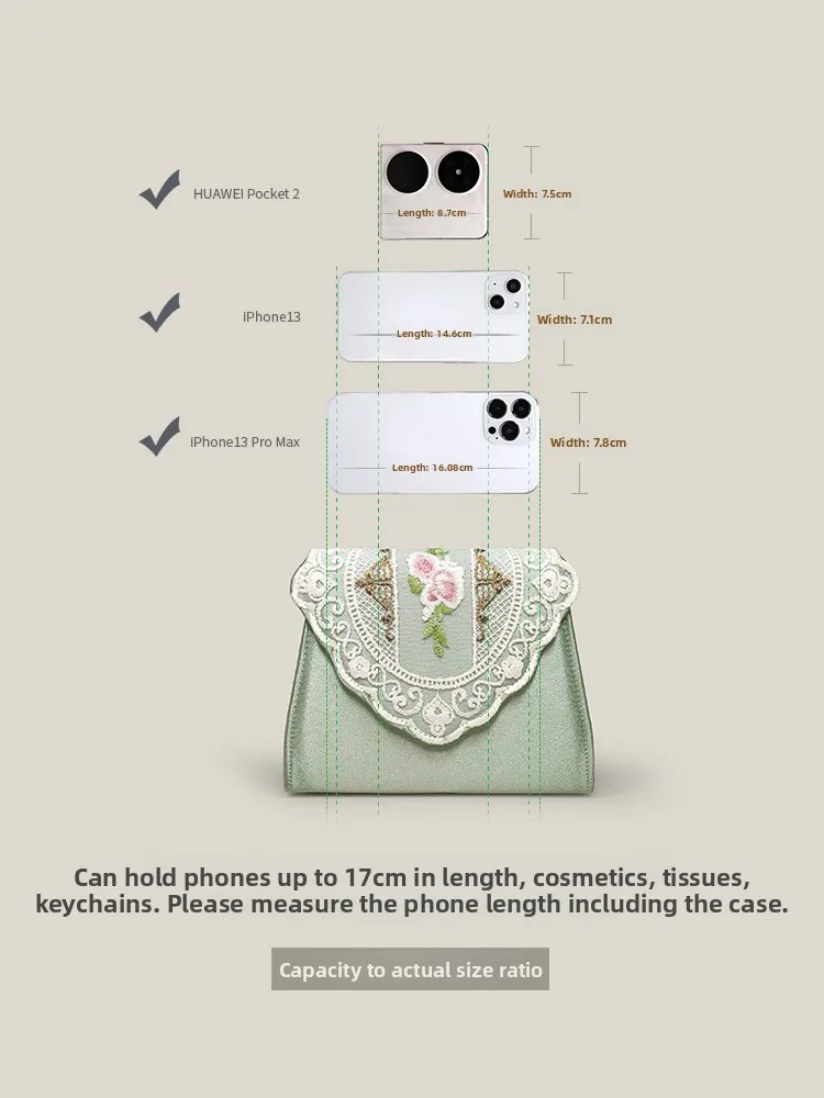 Elegant Satin Embroidered Evening Bag Pearl Chain Handbag Women's Retro Artistic Style Clutch Purse Square Shape Iron Hardware