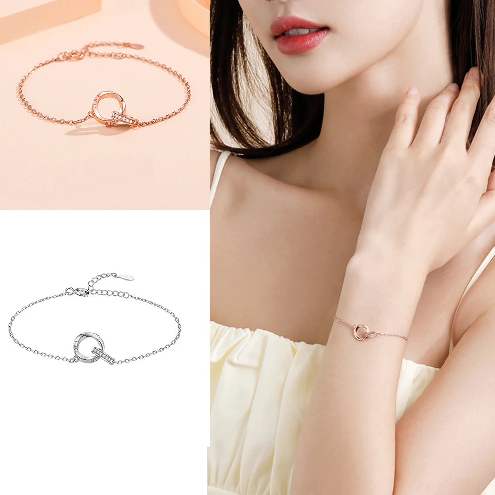 NEW European S925 Sterling silver AAA CZ Roman numerals Loop By Loop Bracelet Chain For Women Birthday Party Gift Jewelry