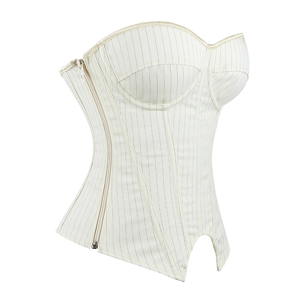Becirzet Damen Overbust-Korsett mit Reißverschluss, gestreift, Schnür-Bustier, Taillenformer, Bauchkontrolle, Shapewear, Oberteil für Bürodamen – Detail 20