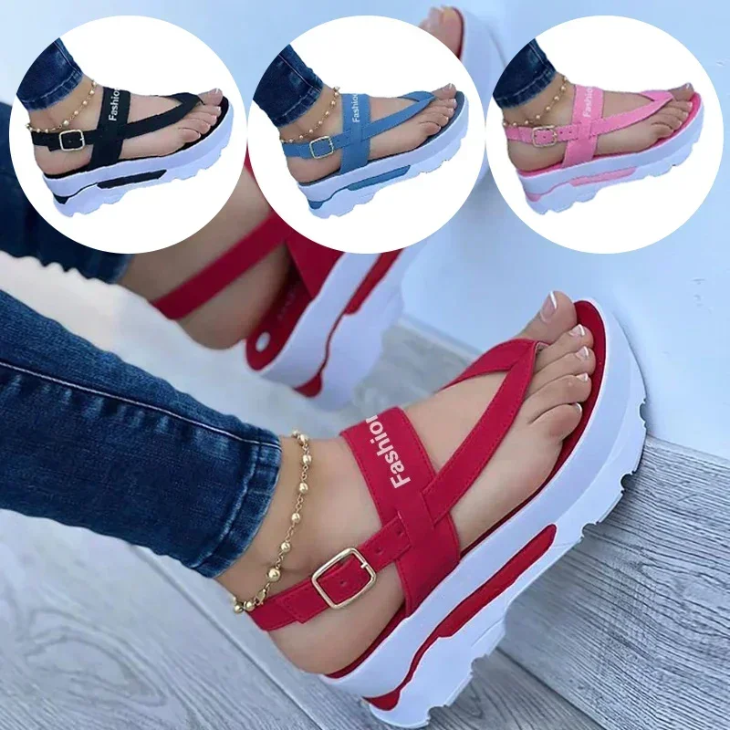 Sandálias femininas com flip flops em toe aberto, sapatos casuais femininos, chinelos femininos, sapatos de fivela, novo, 2022, 2024