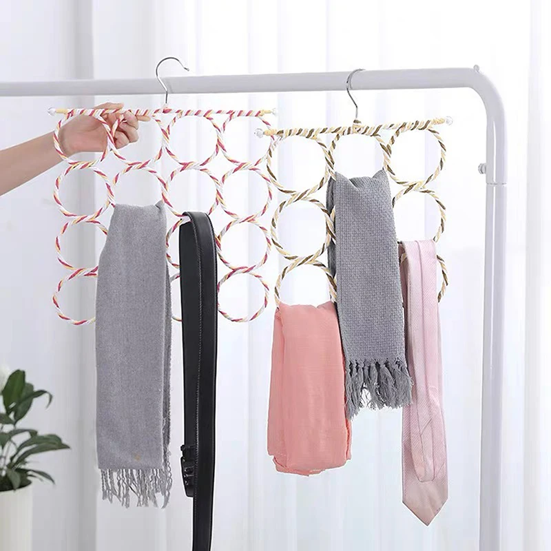 Scarf Holder Foldable Tie Belt Hook Shawl Scarves Organizer Rattan Weave Hanger Wardrobe Storage Holder Display Rack