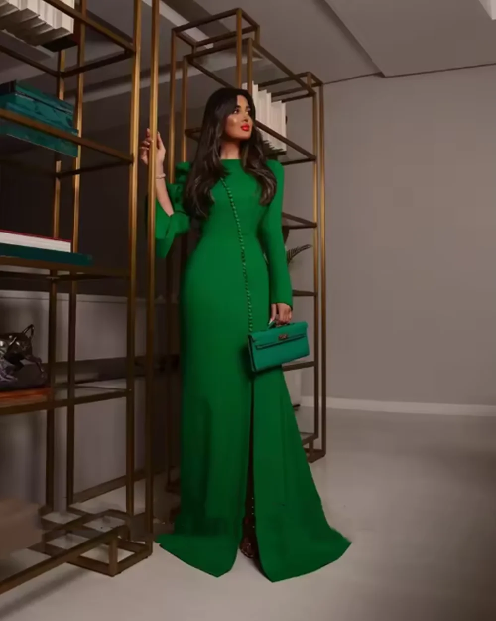 فستان سهرة أنيق بحورية البحر من Fashion Beauty بأكمام طويلة وفتحة عالية وأزرار رداء حفلات مناسبة رسمية 2024 المملكة العربية السعودية #2