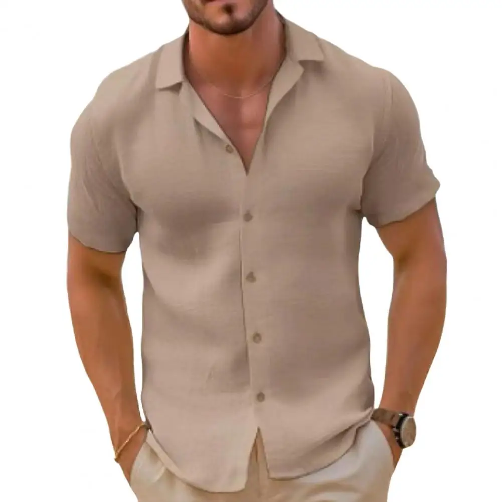 

Men Office Shirt Stylish Men's Beach Shirt Lapel Collar Short Sleeves Single-breasted Cardigan for Formal or Casual Business