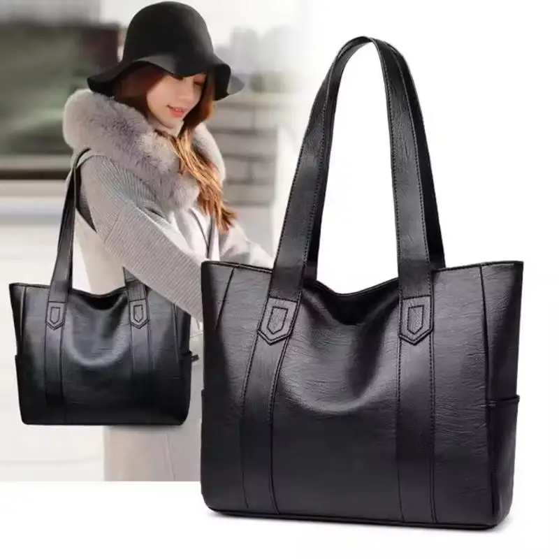 

Fashion Design Women Solid Color Shoulder Bag Soft Pu Leather Commute Large Capacity Casual Tote Handbag Women's Shoulder Bag