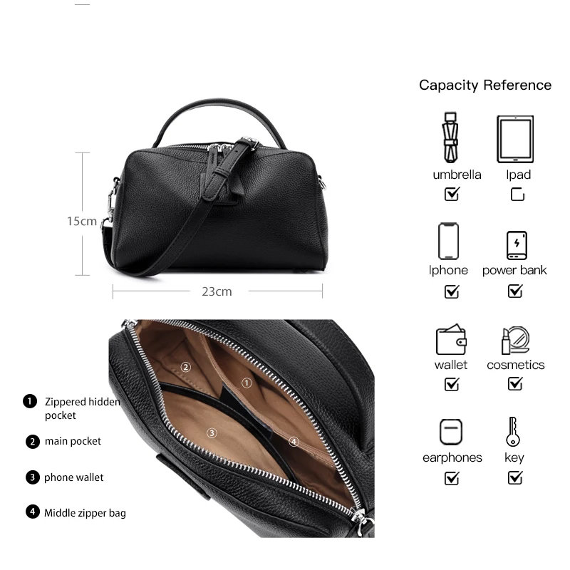 Genuine Leather Women's Bag 2026 Luxury Brand Handbags Fashion Messenger Bags Female Natural First Layer Cowhide Casual Totes