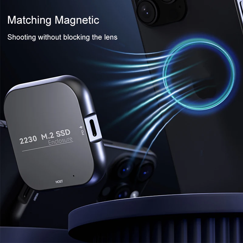 마그네틱 M.2 2230 NVMe SSD 인클로저 100W PD Type-C 4K HDMI 어댑터 도킹 스테이션 SSD 케이스 USB C-NVMe for Phone MacBook ,Magnetic M.2 2230 NVMe SSD Enclosure 100W PD Type-C 4K HDMI  Adapter Docking Station SSD Case USB C to NVMe for Phone
