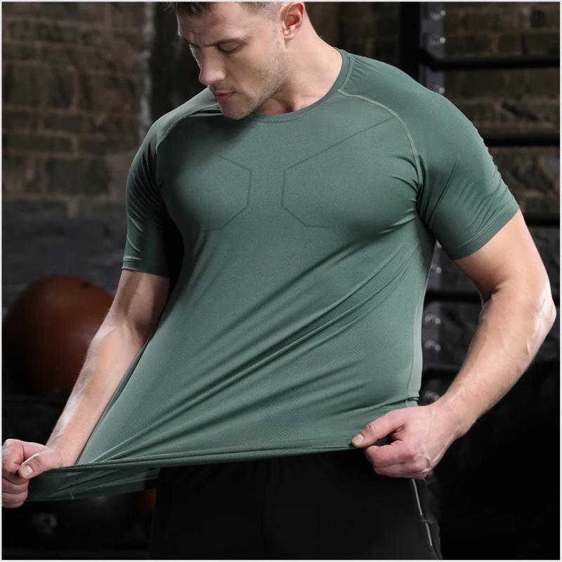 

Mens Sports T-Shirt Thin Running Quick Dry Breathable T-Shirt Fitness Short Sleeve Ice Silk Gym Top