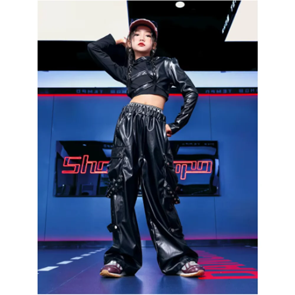 Kinderkleding Jazz Hip Hop Set Voor Meisjes Zwart Tops Shuffle Broek Kids Street Dance Kostuum Kpop Modeshow kleding Y29