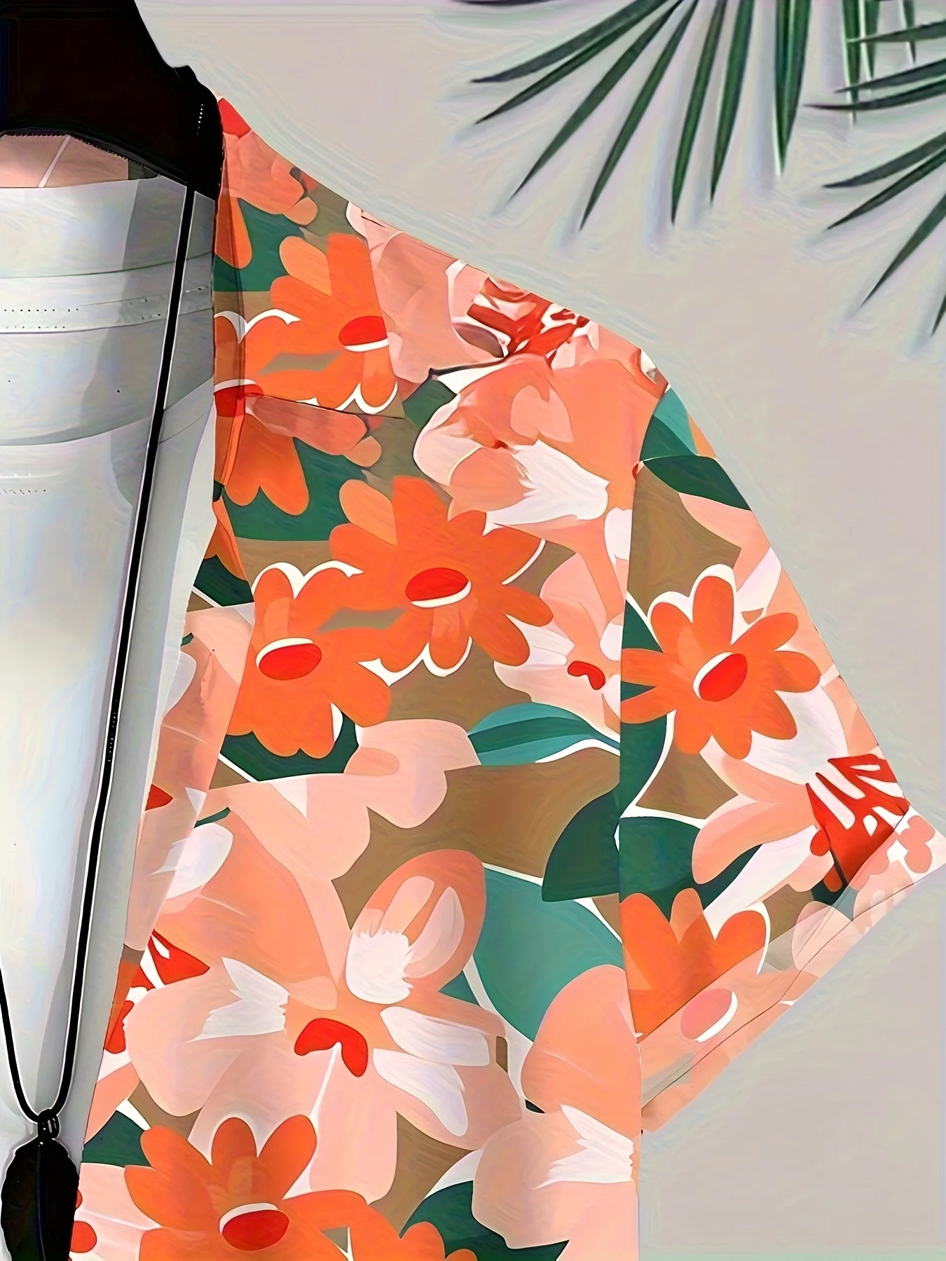 Men's Hawaiian Shirt Coral Orange Floral Tropical Print Short Sleeve Button Down Casual Aloha view 4