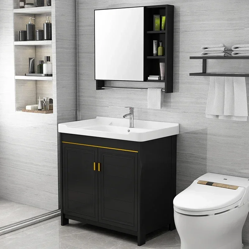 Modern simple light luxury rock slab space aluminum bathroom cabinet combination washbasin