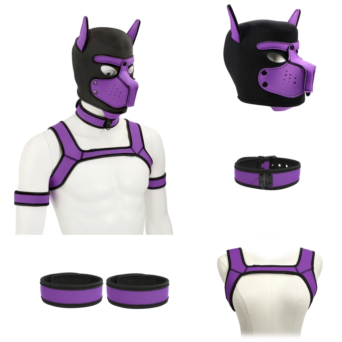 Fetish Exotic Rave Costumes Large Size Padded Rubber Full Head Hood Mask with Collar for Dog Roleplay Accessories Puppy Cosplay 6
