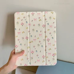 Ins Bow Flowers Cover With Pencil Holder For iPad 10.2 Air 5 4th Generation 10.9 iPad 9.7 Air4 5 6 10.2 7 8 9th 10th Pro11 Case