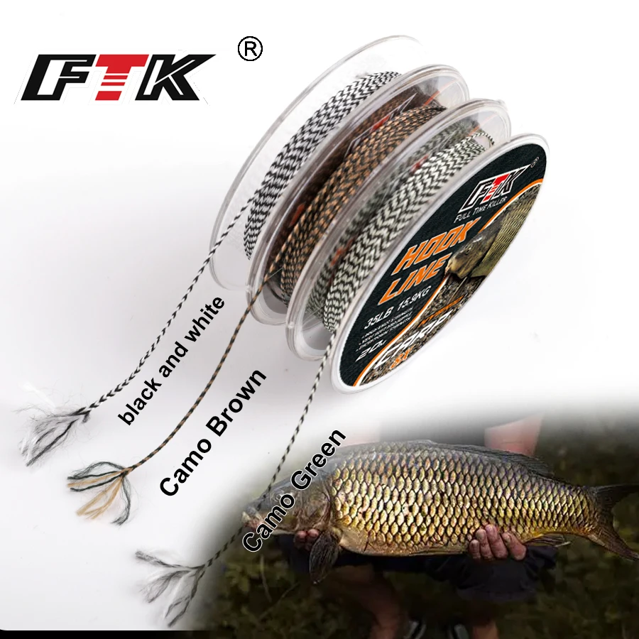 FTK 20m Carp Fishing Line Soft Hook Link 15/25/35LB Carp Hooklink Uncoated Braid Line for Hair Rig Carp Coarse Fishing Tackle