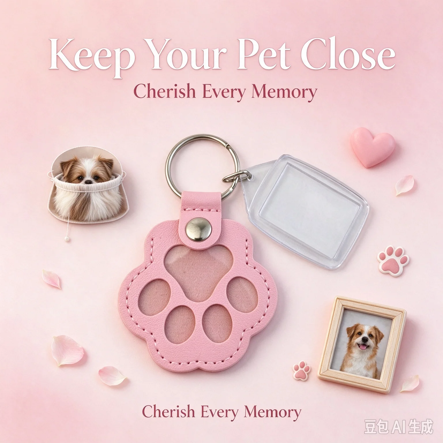 PU Leather Paw Print Pet Memorial Keychain Can Store Pet Hair with Photo Insert Clear Photo Frame Keyring Gift for Pet Lovers