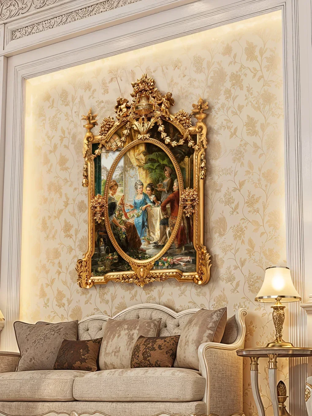 Entrance French atmosphere palace corridor hanging murals decorative paintings handmade three-dimensional art oil painting