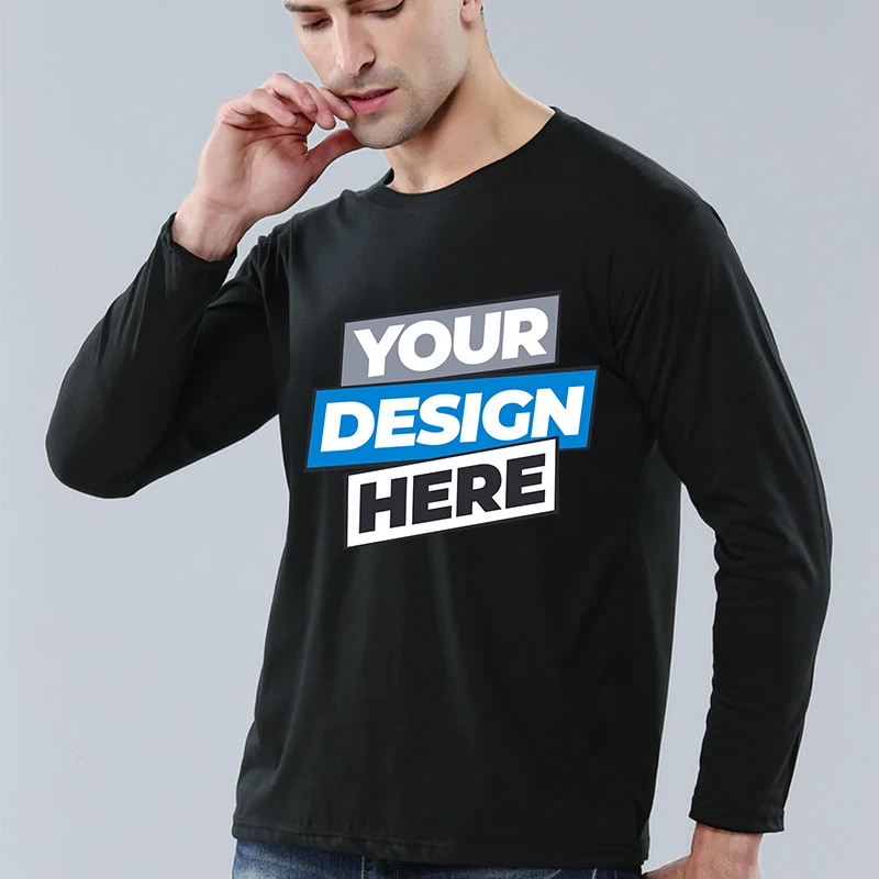 Custom logo cotton t-shirt Spring/autumn men T-shirt home men's long sleeved O-neck solid color casual T-shirts USA size XS-2XL image 3