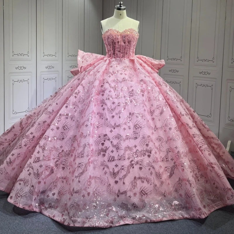 

Розовое блестящее бальное платье Quinceanera Платья с открытыми плечами и блестками Аппликация Кружева с бисером и кристаллами Тюлевой корсет Sweet 16, платье Vestid