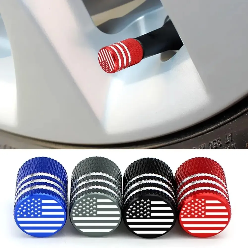 4pcs Valve Stem Caps American Flag Aluminum Auto Tire Air Rubber Ring Dustproof Universal Fits Cars Trucks Motorcycles Bicycles