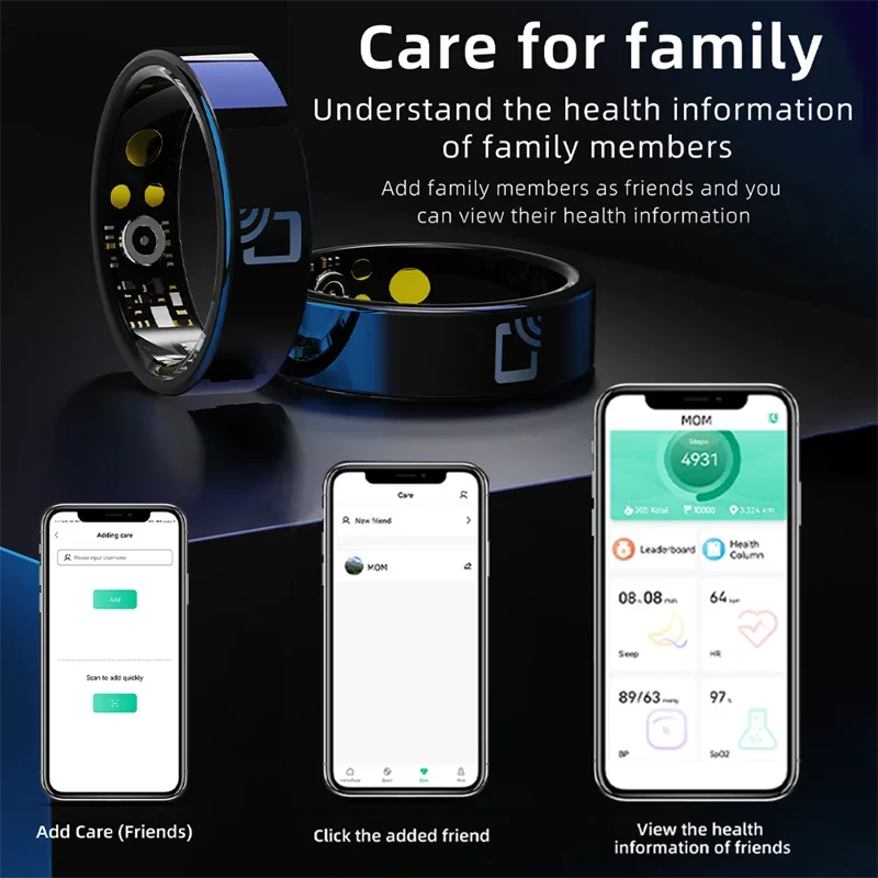 Smart Ring NFC Tag Lable Anelli sanitari Fitness Tracker Formato USA Anello sanitario in ceramica Monitoraggio del sonno Frequenza cardiaca con custodia di ricarica