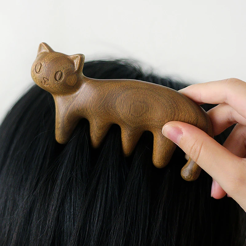 Natural Wooden Wide Tooth Mini Handle Comb Meridian Massage Anti-static Head Five Claw Massager Promote Blood Circulation