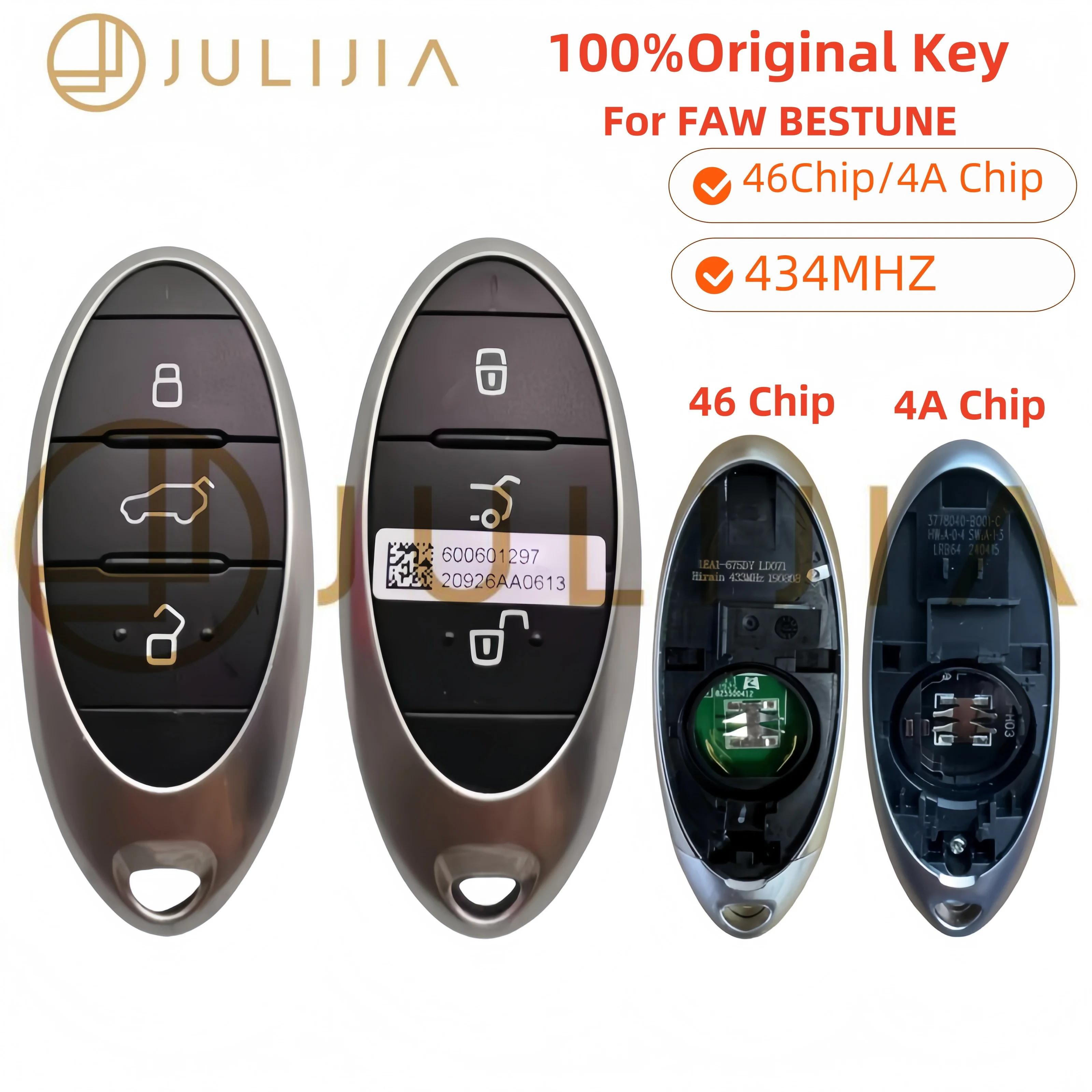 

JULIJIA Original Remote Control Key 4A/46 Chip 433Mhz for FAW BESTUNE T77 Pro T33 T55 T99 with Chip Car Smart Remote Key