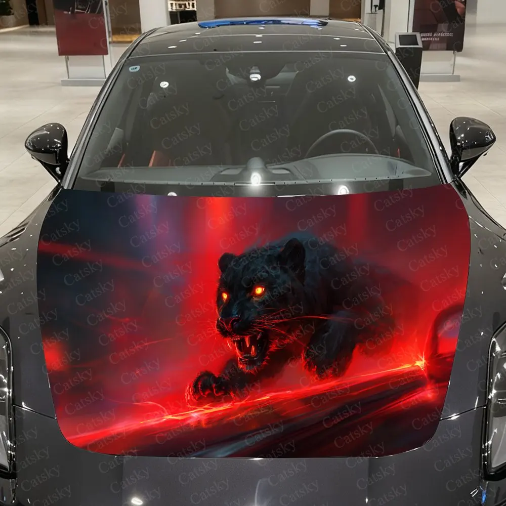 

Red Thunder Panther Car Vinyl Wrap, PVC Material Waterproof Car Hood Sticker, Self-Adhesive Scratch-Resistant Stickers for Engin