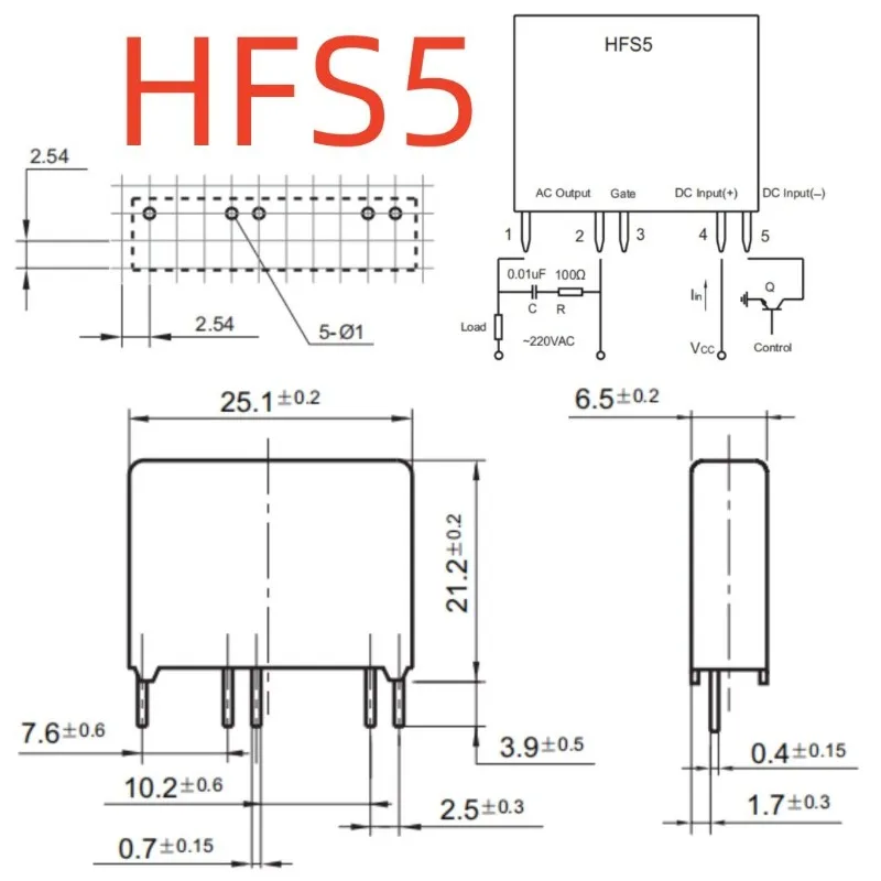 （Large quantity negotiable ）New 1pcs/lot HFS5 05D-1T(555) 5VDC solid state relay 5pins 2A