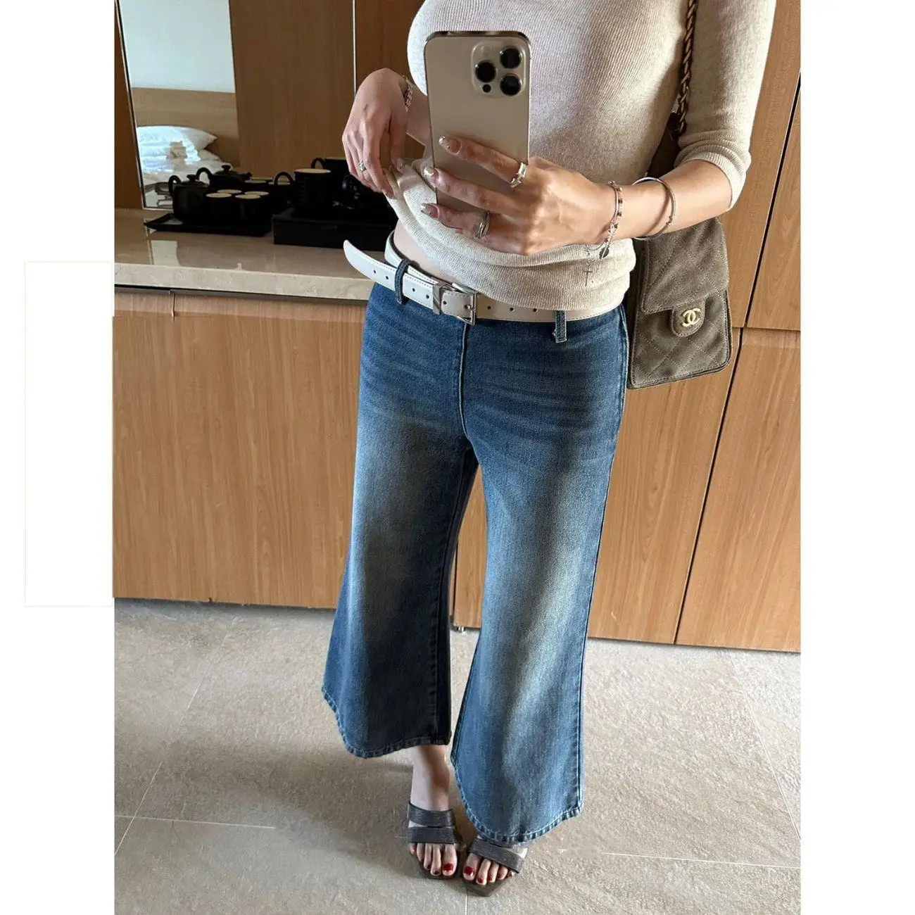 Low Waist Bell Bottom Denim Jeans Women's Spring Summer New Style Small Size Spicy Girl Slim Fit Not Sticky Leg Dragging Pants