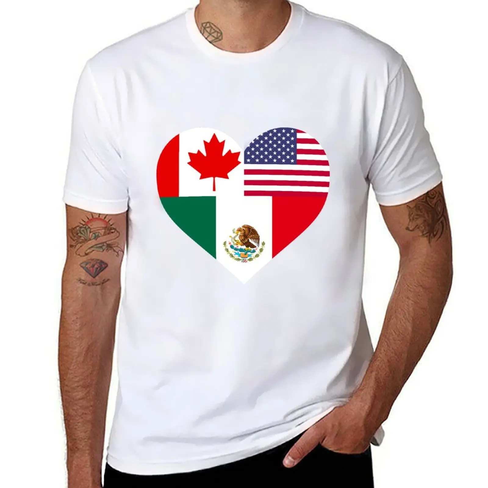 

Canada USA Mexico love heart T-Shirt t shirts for man graphic funny t shirts for man cotton T-Shirt