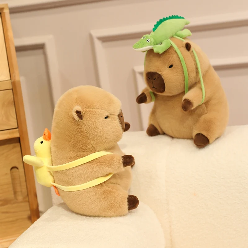 Poupée Capybara marron 20 ~ 40cm, jouet en peluche assis, Animal de dessin animé avec sac à dos, chapeau habillé, cadeau en peluche