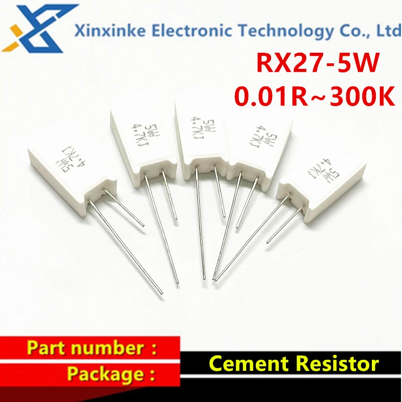 5PCS 5W 0.01R ~ 100K Ceramic Resistance Vertical Cement Resistor 1R 3.3R 3.9R 10R 22R 47R 51R 100R 680R 1K 68 82 20 510 ohm