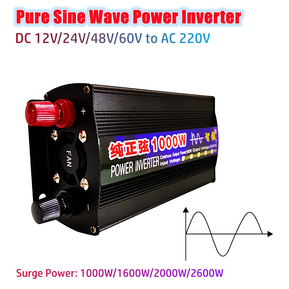 

220V Output Pure Sine Wave Inverter 12V 24V 48V 60V To AC 220V Voltage Converter Surge 1000W 1600W 2000W 2600W Solar Outdoor Use