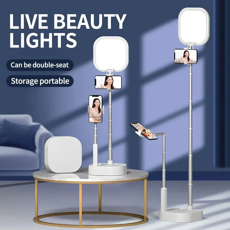 حامل هاتف قابل للطي حامل محمول مع LED Selfie Live Light حامل الهاتف المحمول مع حامل مصباح ملء عن بعد حامل جوّال بلاستيكي Ove