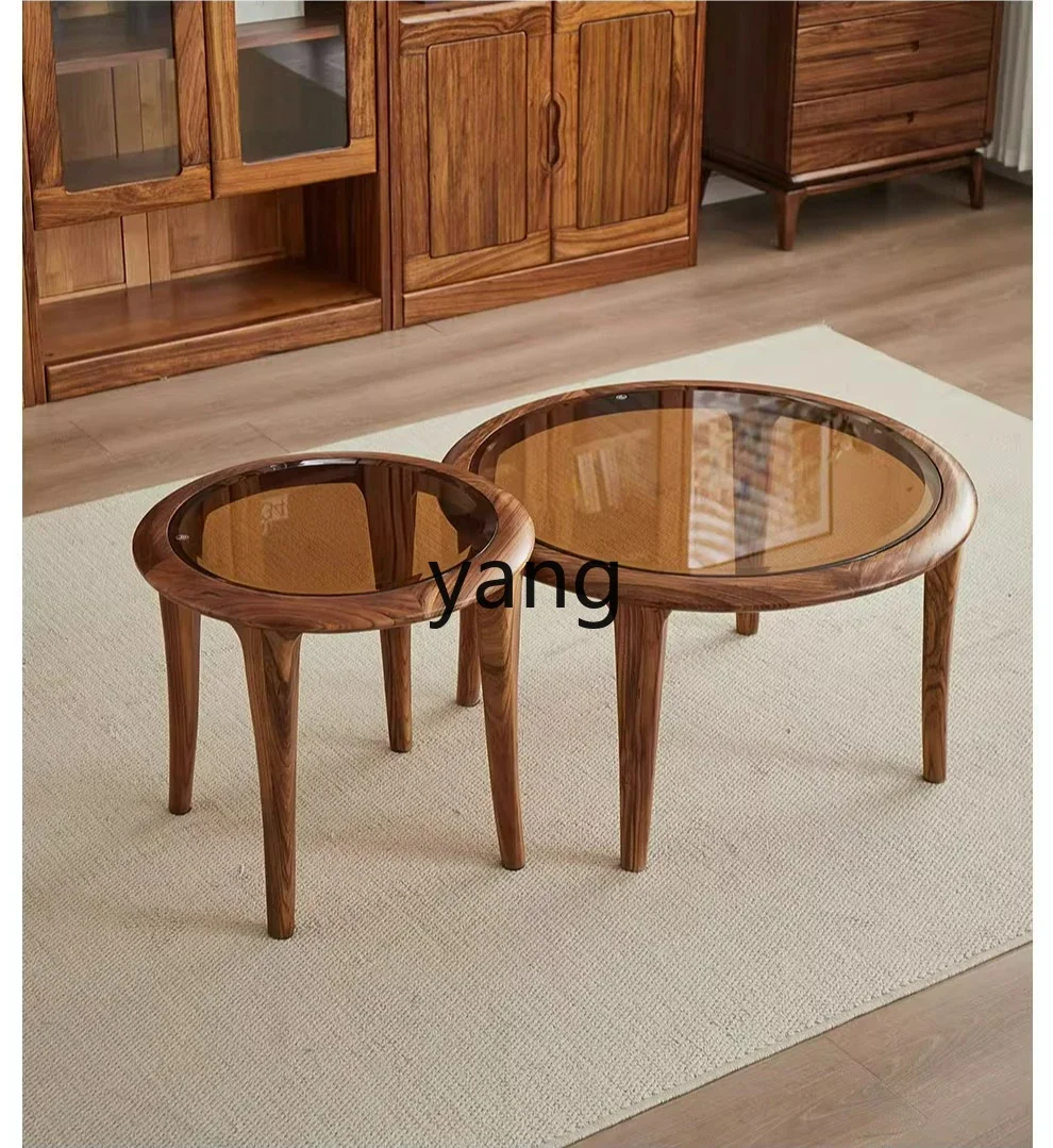 Lhh Modern Minimalist Glass Round Table for Home Living Room Coffee Table Bedroom Multifunctional Small Round Table