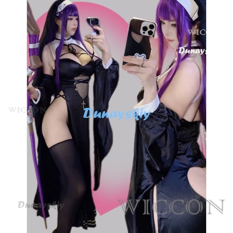 Frieren al funerale Doujin Nun felce costumi Cosplay felce costumi di Halloween per le donne felce vestito elastico Sexy parrucca vestito