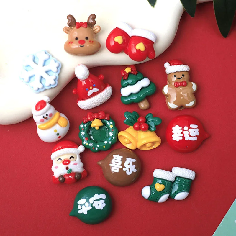 100 Kawaii Cartoon Wapiti Snowman Christmas Flatback Resin Crafts Fit Phone Deco DIY Headwear Accessory Scrapbook Embellishment