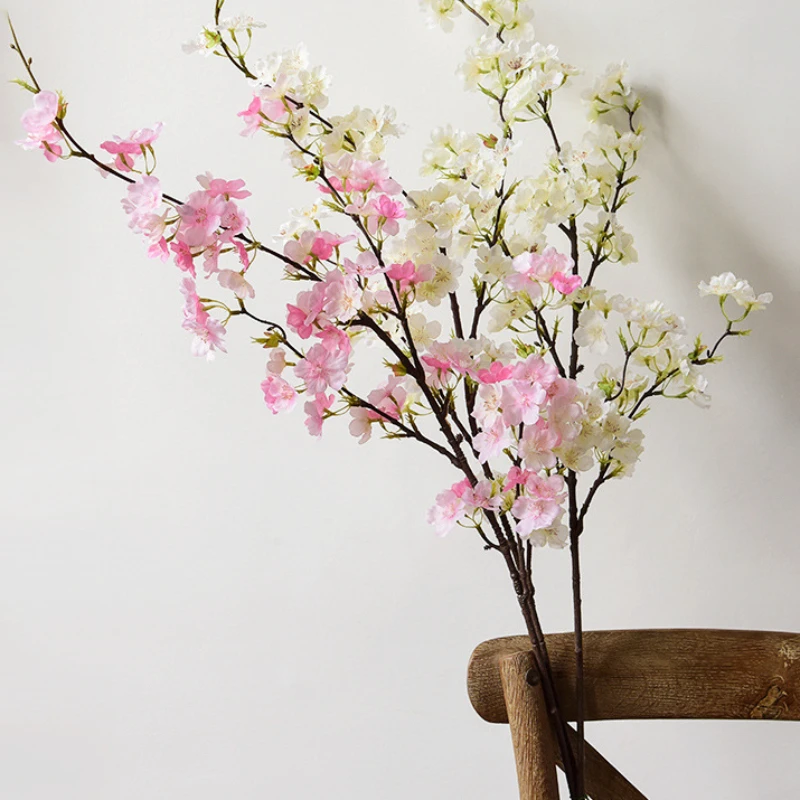 4 شوكة الكرز غصين فرع طويل ورد صناعي الخام الحرير البلاستيك الزهور الزفاف الاحتفال فستان قوس الرصاص زهرة اصطناعية #3