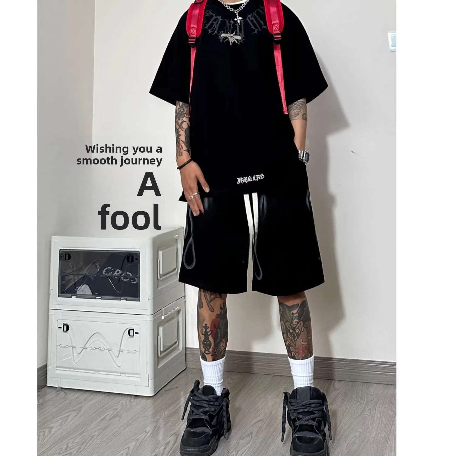 

Summer Large Size 300 Pou Men's orts Casual American High Street Retro Sport Pants Flame Trendy Brand Five-Point Casual ...