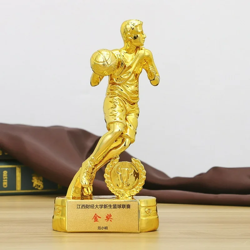 New Basketball Trophy Resin Gold Plated Basketball Games Trophy Best Player Award Can Be Printed