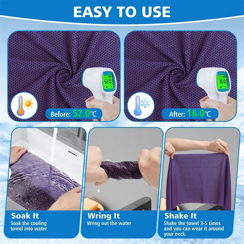 1-10er Pack Kühlende Handtücher Sport Saugfähiges Gewebe Atmungsaktive Nacken- und Gesichtstücher für Fitness Yoga Golf Strand Übung Kälte-Kompressions-Handtuch – Detail 2