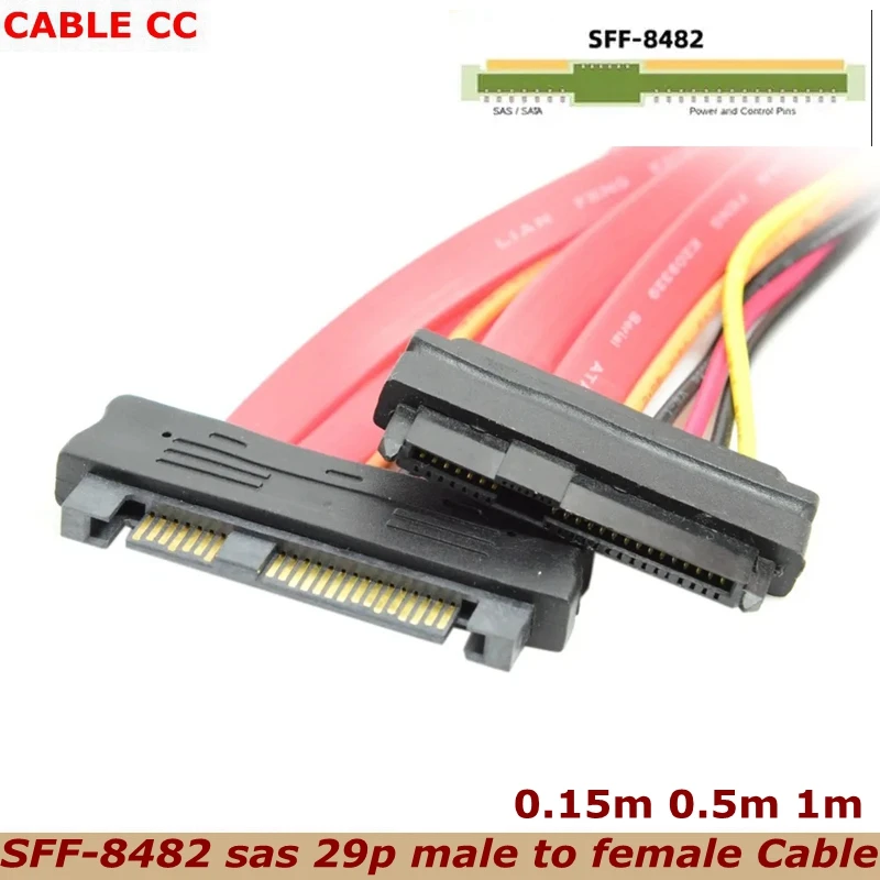 SFF-8482 SAS Cable 29Pin Male To Female Hard Disk DRIVE EXTENSION Cable 15cm 50cm 100cm