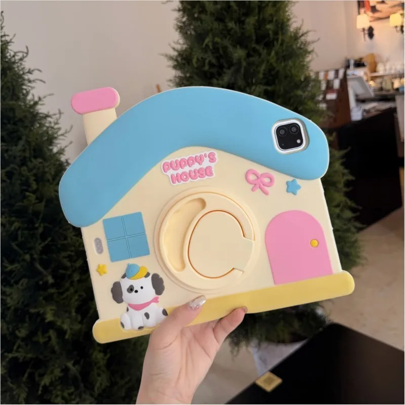 

3D House Cartoon Dog Silicone Case With Rotating Stand For iPad Mini 6 7 8.3in iPad 10th Gen 10.9in iPad 7/8/9th 10.2in Case