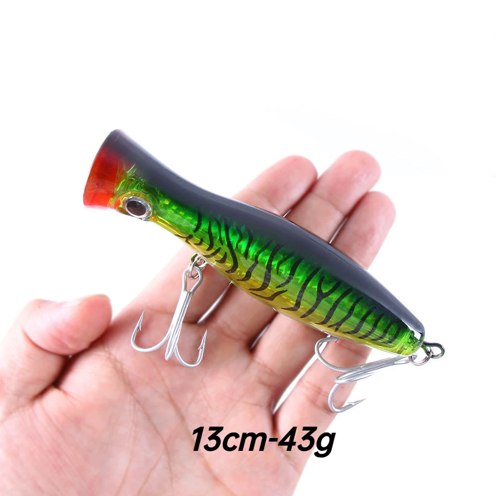43g grande popper isca de pesca isca de pesca ganchos agudos manivela isca 3d olhos artificial duro isca carpa bluefish pique atum baixo enfrentar