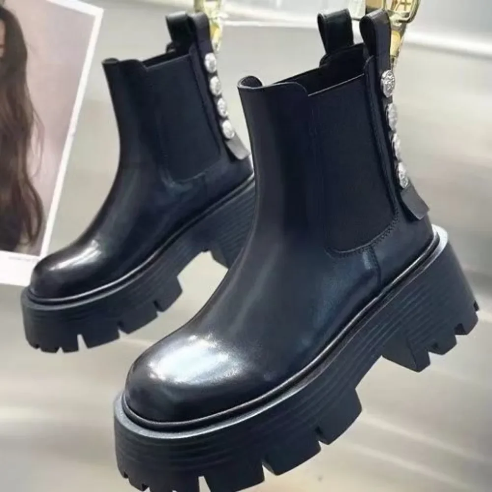 Czarne Krótkie Buty Damskie Jesienne Buty Do Kostki Okrągłe Palce Zima 2024 Pu Goth Wyprzedaż Trend Nowość W Bootiesch Y2k Designer Luxury