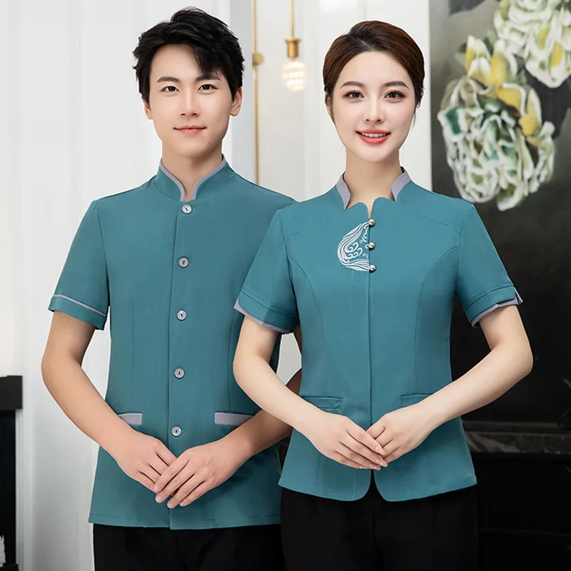男性と女性のための新しいホテルの客室清掃スタッフの制服、病院、ショッピングモール、不動産管理、ゲストのための夏服