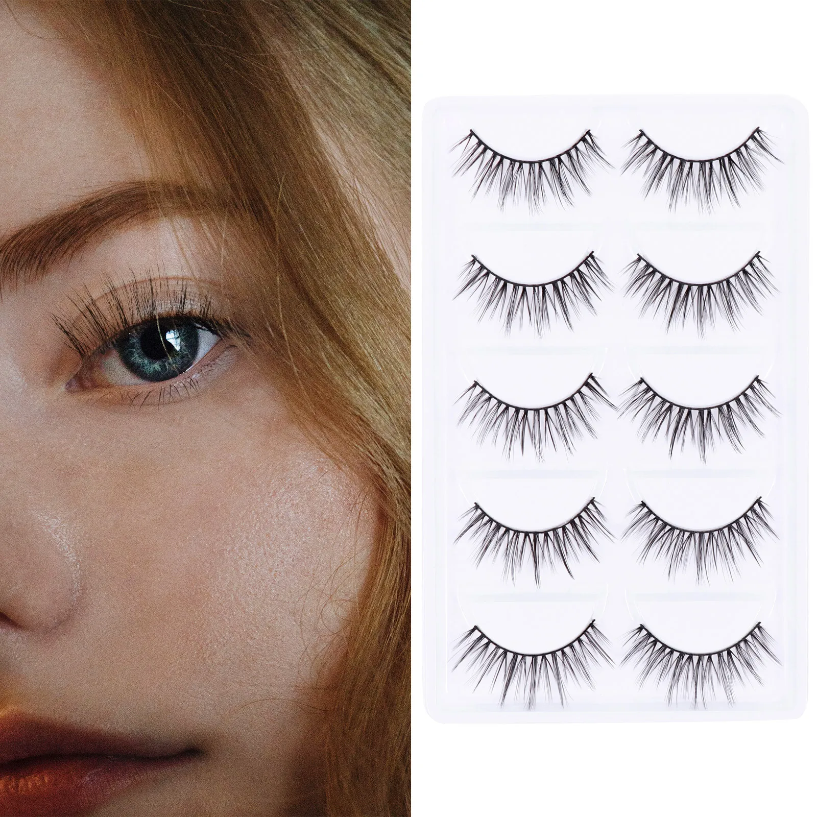 

5Pairs False Eyelashes Handmade Cross Thick Natural Look Lashes for Daily Weddings Parties Tool False Eyelashes
