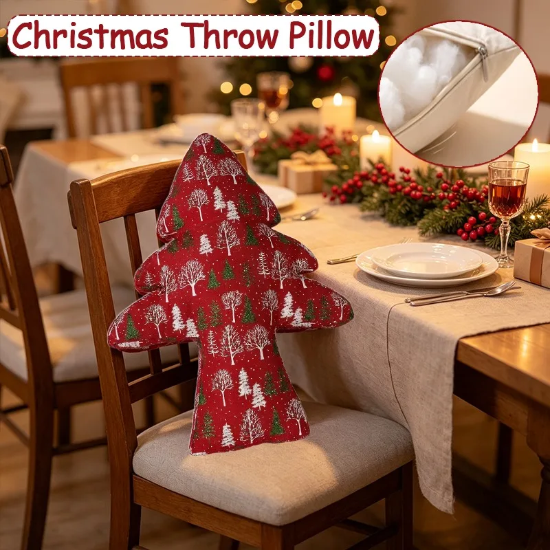 Christmas Throw Pillow, Red Gold Foil Throw Pillow with Insert,3D Shaped Backrest Cushion for Sofa Bedroom Christmas decorations